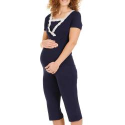 Herzmutter Stillpyjama-Umstandspyjama - Schlafanzug für Damen mit Spitze - Stillfunktion - Nachtwäsche für Schwangerschaft - Kurzarm - 2500 (S, Dunkelblau) von Herzmutter