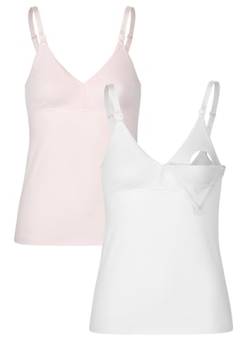 Herzmutter Stilltop Baumwolle - einfache Stillfunktion - integriertes Bustier-BH mit Clip-Verschlüssen - 1er & 2er-Set - 5420 (M, Rosa/Weiß) von Herzmutter