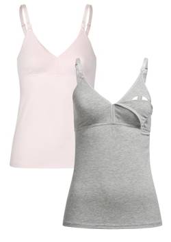 Herzmutter Stilltop Baumwolle - einfache Stillfunktion - integriertes Bustier-BH mit Clip-Verschlüssen - 1er & 2er-Set - 5420 (S, Rosa/Grau) von Herzmutter