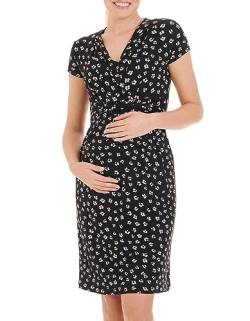 Herzmutter Umstandskleid Jersey - Schwangerschaftskleid-Stillkleid - Minikleid für Damen - Wickeloptik - 6800 (XXL, Anthrazit/Blumen) von Herzmutter