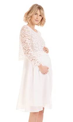 Herzmutter Umstandskleid festlich - Hochzeitskleid-Brautkleid - Weiß - Schwangerschaftskleid aus Chiffon-Spitze - 6400 (S, Creme-Weiß) von Herzmutter