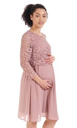 Herzmutter Umstandskleid festlich - Schwangerschaftskleid aus Chiffon-Spitze - Elegant - Hochzeit-Anlässe-Feier - 6400 (L, Altrosa) von Herzmutter