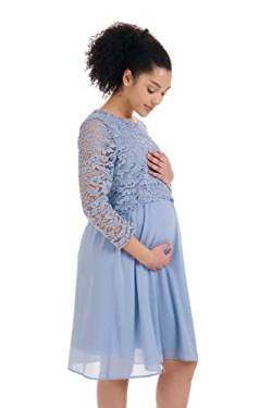 Herzmutter Umstandskleid festlich - Schwangerschaftskleid aus Chiffon-Spitze - Elegant - Hochzeit-Anlässe-Feier - 6400 (S, Hellblau) von Herzmutter