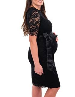 Herzmutter Umstandskleid festlich - Schwangerschaftskleid mit Spitze - Elegant - Hochzeit - besondere Anlässe - Kurzarm - 6200 (XL, Schwarz) von Herzmutter