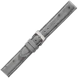 Herzog Ersatzband 16mm Uhrenarmband grau Straußleder Naht Band Dornschließe gepolstert, Schließe:Silbern von Herzog