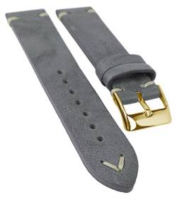 Herzog Parma Ersatzband Uhrenarmband | Leder grau mit Ziernaht 33666, Stegbreite:24mm, Schließe:Gelbgolden von Herzog