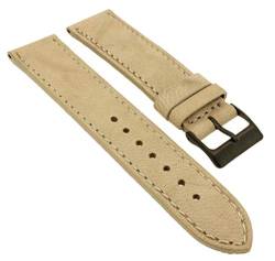 Herzog Piemont Ersatzband 22mm Uhrenarmband weiches Leder beige Naht Band genäht, Schließe:Schwarz von Herzog