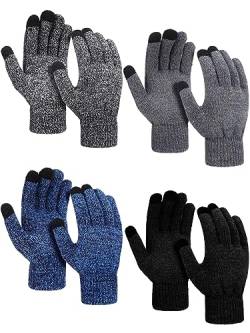 4 Paar Winter Warme Strickhandschuhe Thermo Strick Touchscreen Handschuhe Vollfinger Fäustlinge für Damen Herren von Hestya