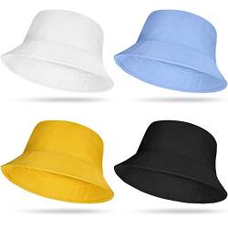 Hestya 4 Stück Baumwolle Fischerhüte Unisex Sonnenhut Strand Sommerhut Anglerhut für Damen Herren (Schwarz, Weiß, Blau, Gelb) von Hestya