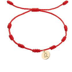 Sternzeichen-Armbänder, Schnur für Frauen und Männer, Münze, 7 Knoten, rotes Seil-Armband, Glücksbringer-Amulett, Geburtstagsgeschenk, Teenager-Schmuck, Papier, Strass, von Hewill