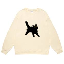 Pullover Sweatshirt Damen Baumwolle Langarm Rundhals Lose Blusen Tops Kawaii Katze Muster Pulli Streetwear Y2k Style von Hewlshawn