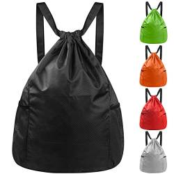 HexinYigjly Wasserdichter Turnbeutel & Rucksack mit Kordelzug, Sport- & Schwimmtasche, Gymsack für Herren & Damen, ideal für Schule, Reisen, Fitness & Schwimmen, (Schwarz) von HexinYigjly