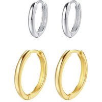 Hey Happiness Creolen-Set Layer Silber 925 Geo zweifarbig, Basic Silber Ohrringe Set, 4er Stacking Damen Ohrringe Set Mittel Groß, 18K Gold Bicolor von Hey Happiness