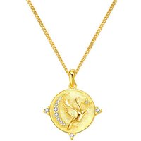 Hey Happiness Freundschaftskette Gravur Fearless, Damen Halskette Silber 925 Vogel Mond mit Bedeutung, Statementkette Anhänger Platte Sterne Zirkonia, 18K Gold Glücksbringer von Hey Happiness