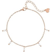 Hey Happiness Fußkette mit Anhänger Perlen, Kettchen Perlen hängend, 18K Roségold vergoldet, Damen Fußkette Edelstahl Perlen weiß, wasserfest von Hey Happiness