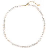 Hey Happiness Perlenkette Halskette Süßwasserperlen weiß, Collier 41-46 cm, 925 Silber Kette Damen Perle, 18K Gold, Brautschmuck von Hey Happiness