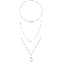 Hey Happiness Perlenketten-Set 3er Layer Silber 925 Damen Perle weiß, 18K Gold (Set), Halsketten Perle hängend, Perlen Choker kurz, Silber Brautschmuck von Hey Happiness