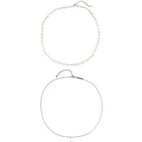 Hey Happiness Perlenketten-Set Damen 925 Silber Perle weiß hängend, 18K Vergoldet, 2er Layer Set Silberketten Süßwasserperle Anhänger, Brautschmuck von Hey Happiness