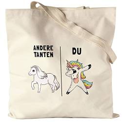 Hey!Print Andere Tanten Du Jutebeutel Stoffbeutel Canvas beste Tante der Welt Geschenk Einhorn Geburtstag von Nichte & Neffe von Hey!Print