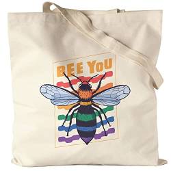 Hey!Print Bee You Beutel Blau LGBT Lustig Rainbow LGBTQ Pride Queer Homosexuell CSD Pride Week Jutebeutel Stoffbeutel Canvas von Hey!Print