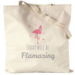 Hey!Print Today will be Flamazing Flamingo Beutel Rosa Spruch Sprüche-Beutel für Damen Frauen Jutebeutel Stoffbeutel Canvas von Hey!Print