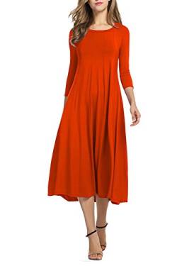 Hey~Yo Damen Midikleid Weihnachten Kleid Skater Swing Kleid Festliches Kleid 3/4 Ärmel O-Ausschnitt A-Linie Kleid (Orange, 46) von Hey~Yo