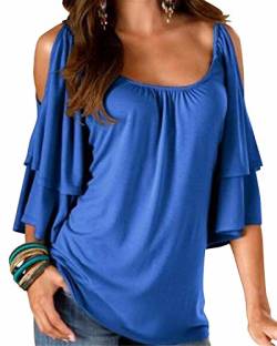 Hey ~ Yo Elegant Damen T-Shirt Casual Kurzarm dünne Fledermausärmel Chiffon Tops Bluse Sommer Party Schulterfrei Oberteile (Blau, 34) von Hey ~ Yo