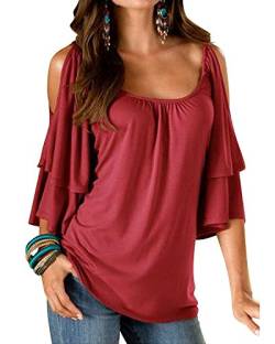 Hey ~ Yo Elegant Damen T-Shirt Casual Kurzarm dünne Fledermausärmel Chiffon Tops Bluse Sommer Party Schulterfrei Oberteile (Rot, 40) von Hey ~ Yo