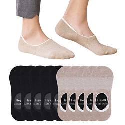 HeyUU 10 Paar Herren & Damen Baumwolle Kurze Sneakersocken Füßlinge Unsichtbare Sneaker Socken Mit 8 Rutschfeste Silikonstreifen(Schwarz x5+ Beige x5, 35-38) von HeyUU