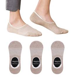 HeyUU 3 Paar Herren & Damen Baumwolle Füßlinge Unsichtbare Sneaker Socken Mit 8 Rutschfeste Silikonstreifen(3x Beige,39-42) von HeyUU