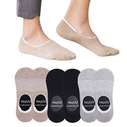 HeyUU 6 Paar Herren & Damen Baumwolle Kurze Sneakersocken Füßlinge Unsichtbare Sneaker Socken Mit 8 Rutschfeste Silikonstreifen(2x Schwarz+2x Grau+2x Beige,43-46) von HeyUU