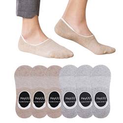 HeyUU 6 Paar Herren & Damen Baumwolle Kurze Sneakersocken Füßlinge Unsichtbare Sneaker Socken Mit 8 Rutschfeste Silikonstreifen(3x Grau+3x Beige,39-42) von HeyUU