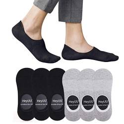 HeyUU 6 Paar Herren & Damen Baumwolle Kurze Sneakersocken Füßlinge Unsichtbare Sneaker Socken Mit 8 Rutschfeste Silikonstreifen(3x Schwarz+3x Grau,35-38) von HeyUU