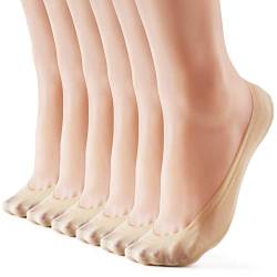 HeyUU 6Paar Damen Füßlinge Atmungsaktiv Baumwolle Unsichtbare Sneakers Socken mit Rutschfest Silikon Beige 35-38 von HeyUU