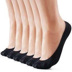 HeyUU 6Paar Damen Füßlinge Atmungsaktiv Baumwolle Unsichtbare Sneakers Socken mit Rutschfest Silikon Schwarz 39-42 von HeyUU
