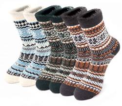 HeyUU Damen 6 Paar Wollsocken Wintersocken Dicke Stricksocken Weiche Warme Vintage Bunte Thermosocken Atmungsaktive GR.36-42 Mehrfarbig-6002 von HeyUU