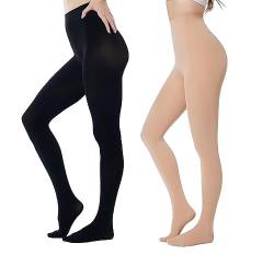 HeyUU Damen Bunte Blickdichte Strumpfhose 80 DEN Microfaser Stützstrumpfhose(Schwarz/Beige, L-XL) von HeyUU