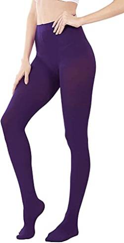 HeyUU Damen Bunte Blickdichte Strumpfhose 80 DEN Microfaser Stützstrumpfhose(Violett, L-XL) von HeyUU