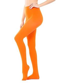 HeyUU Damen Bunte Blickdichte Strumpfhose 80 DEN Microfaser Stützstrumpfhose (Orange, XS-S) von HeyUU