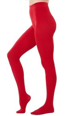 HeyUU Damen Bunte Blickdichte Strumpfhose 80 DEN Microfaser Stützstrumpfhose (Rot, M) von HeyUU