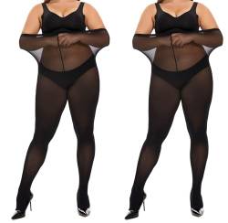 HeyUU Damen Strumpfhose Plus Größen hohe Taille halb transparent 2x Schwarz XL von HeyUU