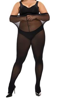 HeyUU Damen Strumpfhose Plus Größen hohe Taille halb transparent Schwarz 4XL von HeyUU