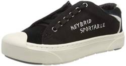 heybrid Damen Sneaker mit Stickerei Schnürhalbschuh, Schwarz, 36 EU von Heybrid