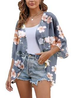 Heynino Damen Blumendruck lässig lose Strand Badeanzug Kimono Abdeckung bis Grau L von Heynino