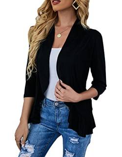 Heynino Damen leichtes Kimono Jacke vorne offen halbe Ärmel dünne Strickjacke Bluse schwarz L von Heynino