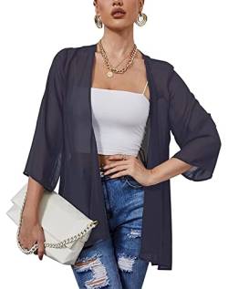 Heynino Damen solide Farbe lässig Kimono Strickjacke Pullover 3/4 Ärmel Strand Cover-up Jacke Navy Blau 2XL von Heynino