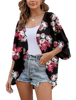 Heynino Damenmode Badeanzug Vertuschungen Halbarm Chiffon Tops Bluse Casual Lose Kimono Strickjacken Floraler S von Heynino