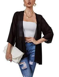 Heynino Women’s Sheer Chiffon Casual Kimono Cover ups Tops Lightweight Beach Cardigans Blouse Shawl Black L von Heynino