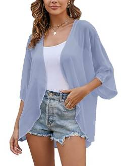 Sheer Chiffon leichte Kimono Strickjacken Solide Farben offener Vorderseite Kurze Cover ups Grau Blau S von Heynino