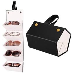 Heyu-Lotus Brillenetui Organizer, Sonnenbrillen Aufbewahrung Brillenbox Faltbaren Brillenhalter zur Aufbewahrung von 5 Brillen, Leder Brillenetui für Damen Herren(Schwarz) von Heyu-Lotus